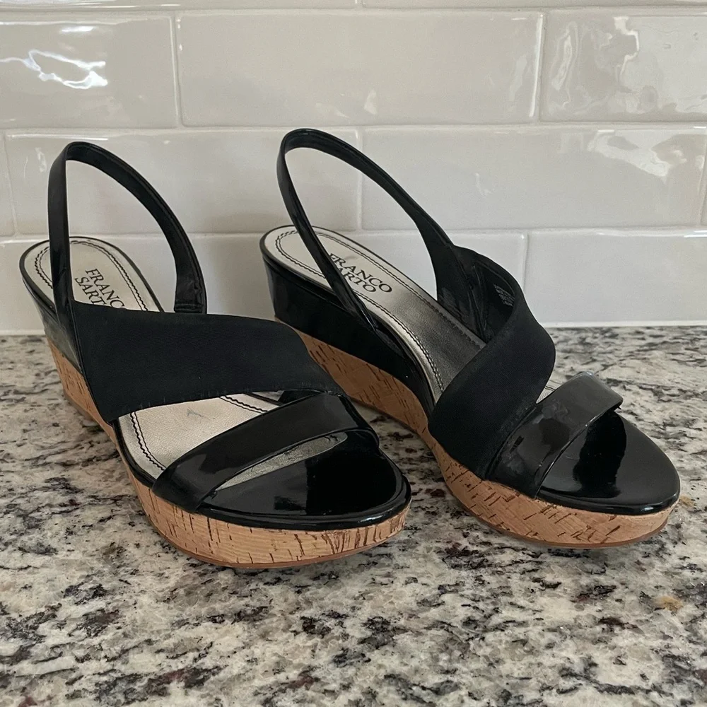 Franco Sarto Slingback Platform Black Wedge Sandal